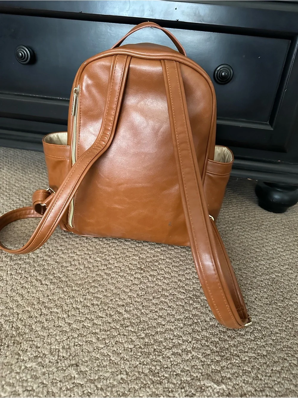 Itzy Ritzy Cinnamon Brown Men's Backpack with Gold Hardware